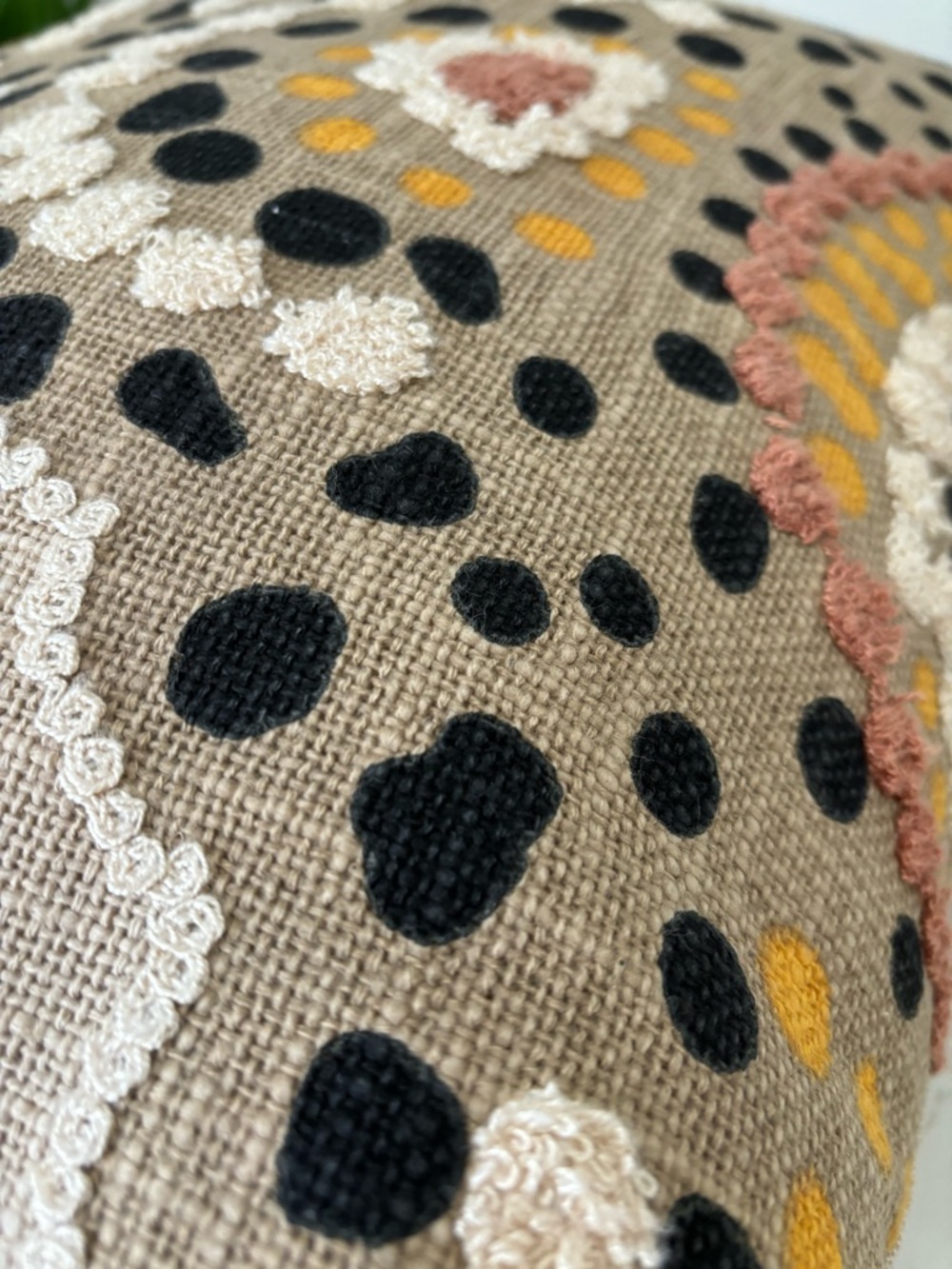 Bohemian Tassled Throw Pillow Mixed Textiles Cream Black Terra Cotta 19x19 Decor - Picture 9 of 12